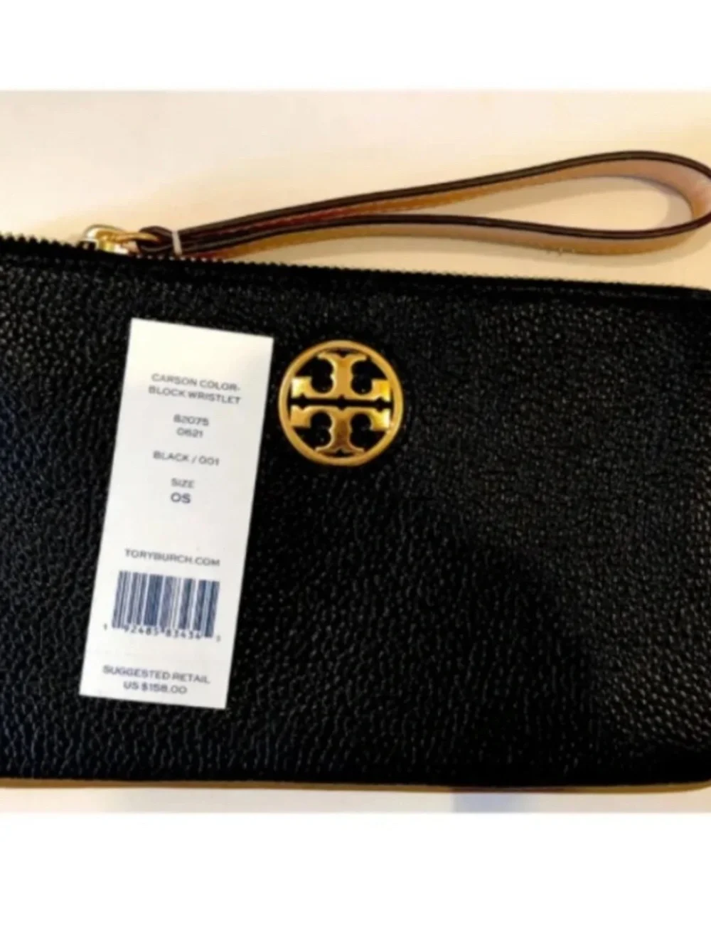 Tory Burch Carson Black with brown details Wristlet